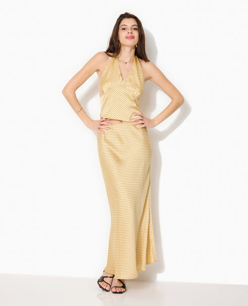 Jupe longue en satin motif pois - PIMKIE - 1