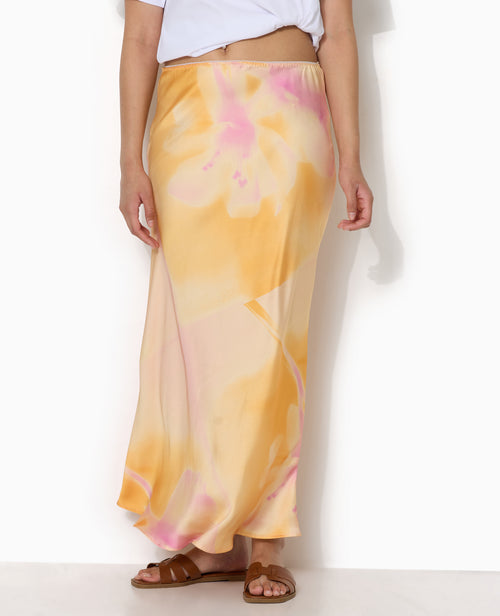 Jupe longue en satin motif maxi-fleurs - PIMKIE - 4
