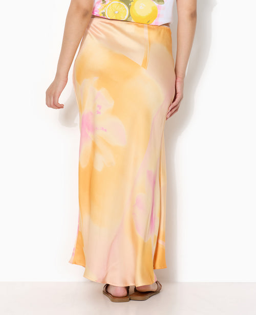 Jupe longue en satin motif maxi-fleurs - PIMKIE - 5