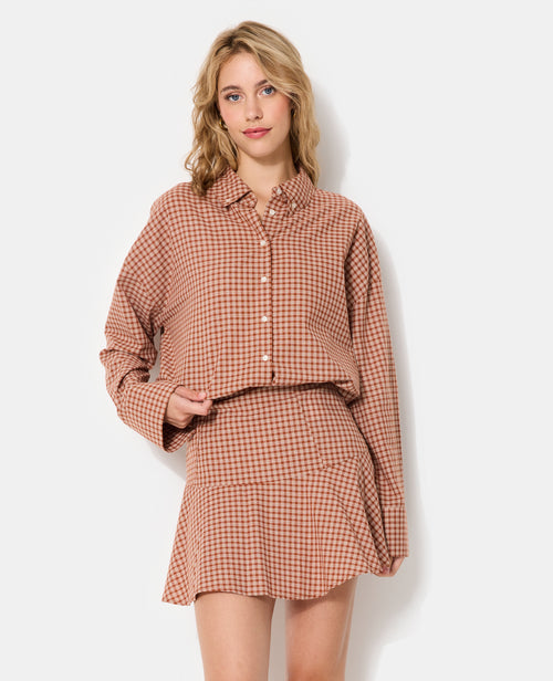 Jupe courte patineuse motif carreaux - PIMKIE - 3