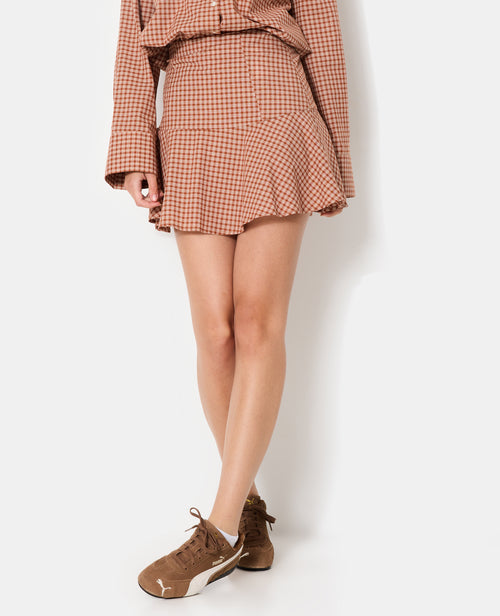 Jupe courte patineuse motif carreaux - PIMKIE - 8
