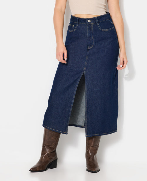 Jupe longue en jean avec fentes devant et dos - PIMKIE - 5