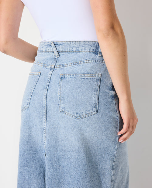 Jupe longue en jean avec fentes devant et dos - PIMKIE - 7