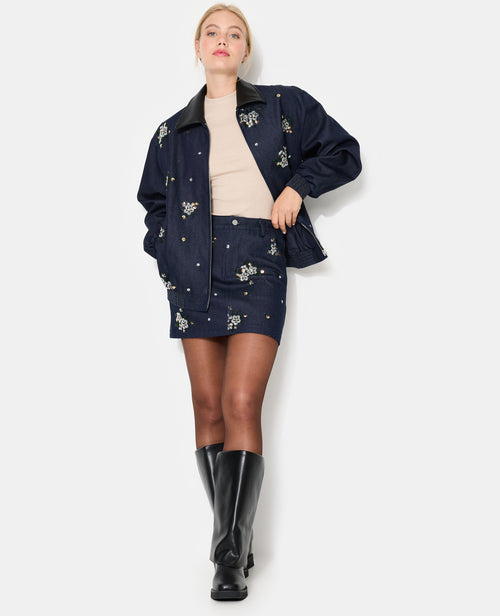 Jupe mini en jean avec fleurs en sequins - PIMKIE - 3