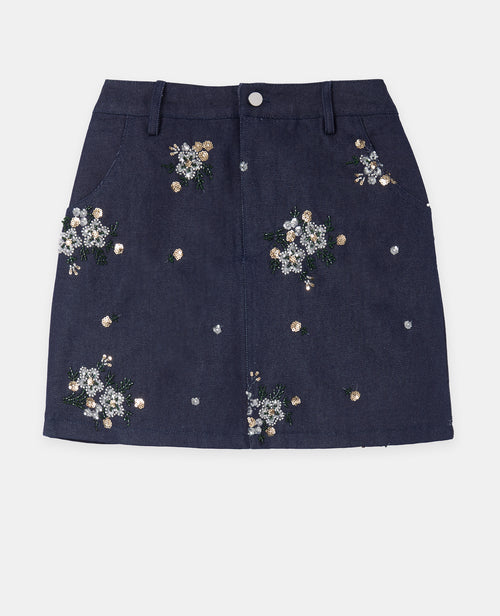 Jupe mini en jean avec fleurs en sequins - PIMKIE - 4