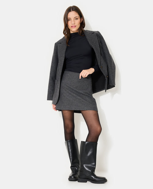 Jupe courte trapèze à carreaux avec laine - PIMKIE - 1