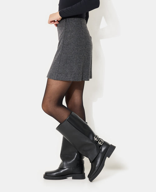 Jupe courte trapèze à carreaux avec laine - PIMKIE - 2