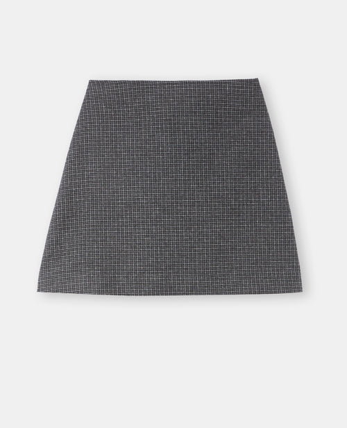 Jupe courte trapèze à carreaux avec laine - PIMKIE - 4