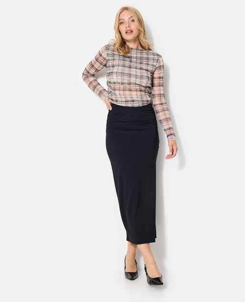 Jupe longue en maille stretch avec fronces - PIMKIE - 1