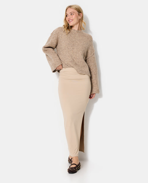 Jupe longue en maille stretch avec fronces - PIMKIE - 1