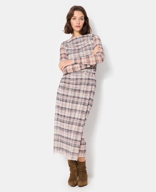 Jupe longue en résille effet porte-feuille motif carreaux - PIMKIE - 3