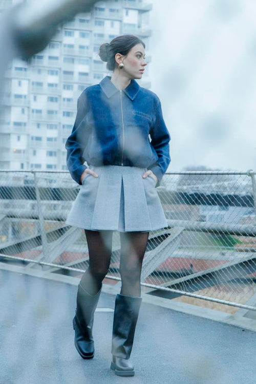 Jupe courte plissée avec laine - PIMKIE - 1