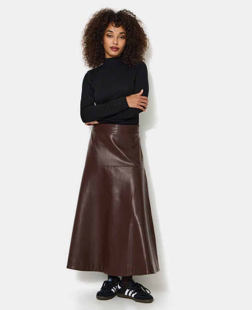 Jupe longue et évasée en simili avec jeux de couture - PIMKIE - 1