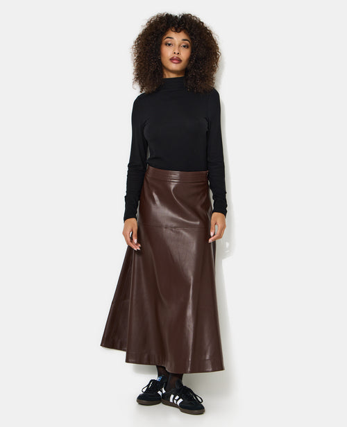 Jupe longue et évasée en simili avec jeux de couture - PIMKIE - 3