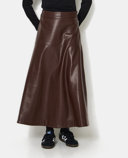 Jupe longue et évasée en simili avec jeux de couture - PIMKIE - 5