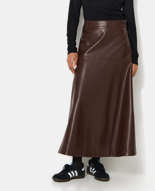 Jupe longue et évasée en simili avec jeux de couture - PIMKIE - 7