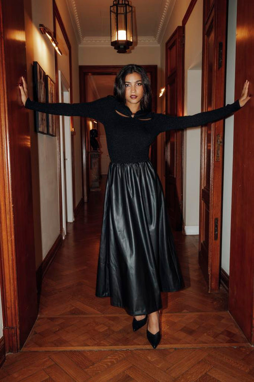 Jupe longue et évasée en simili - PIMKIE - 1