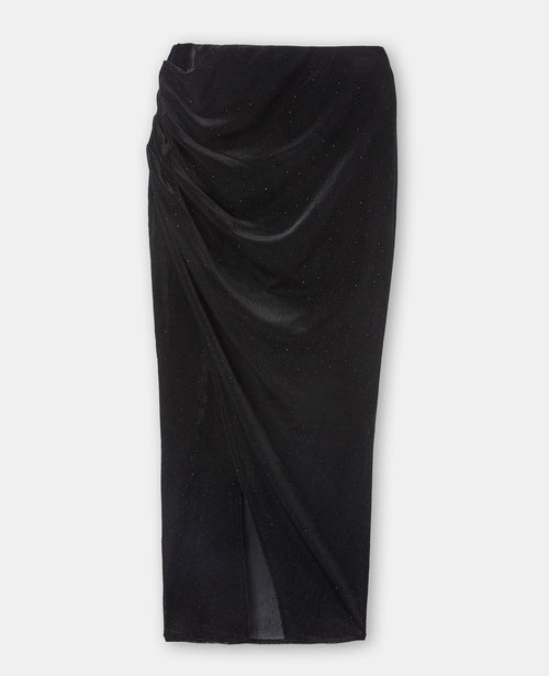 Jupe longue drapée en résille et velours avec strass - PIMKIE - 4