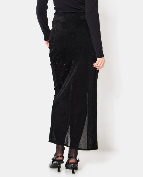 Jupe longue drapée en résille et velours avec strass - PIMKIE - 6