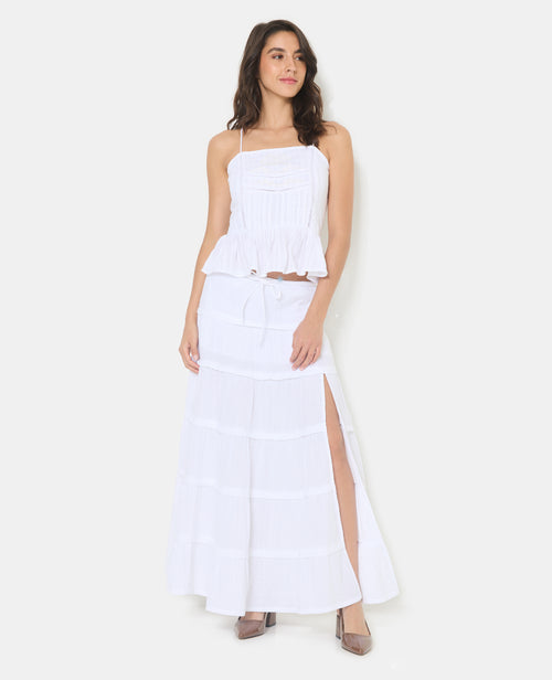 Jupe longue à étages ceinture élastiquée - PIMKIE - 1