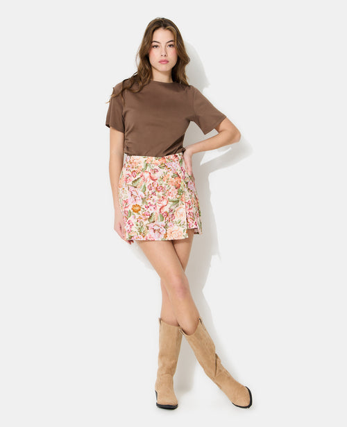 Jupe-short motif fleurs façon tapisserie - PIMKIE - 1