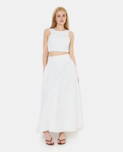 Jupe longue en tissu ajouré façon broderie anglaise - PIMKIE - 1