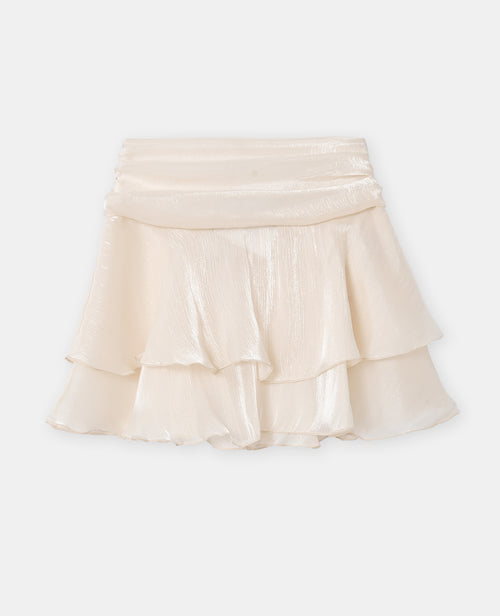 Jupe courte en voile brillant avec drapés et volants - PIMKIE - 4