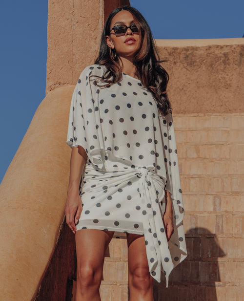 Jupe courte à pois avec pans à nouer devant - PIMKIE - 1