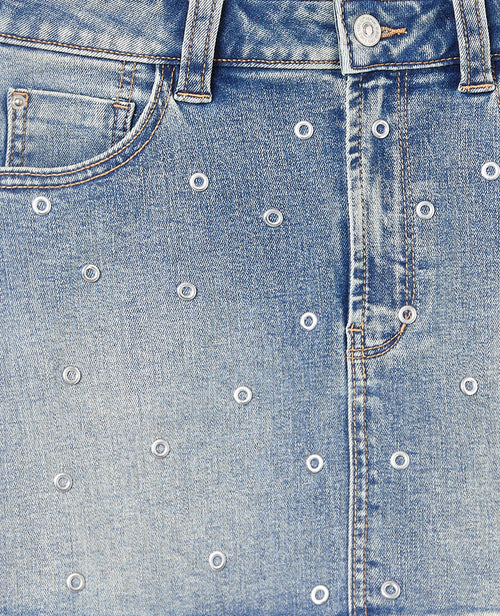 Jupe mini en jean avec œillets métalliques - PIMKIE - 8