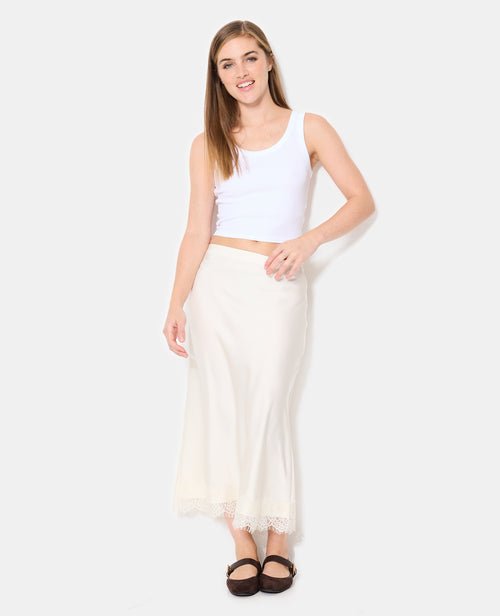 Jupe longue en satin avec galon dentelle - PIMKIE - 1