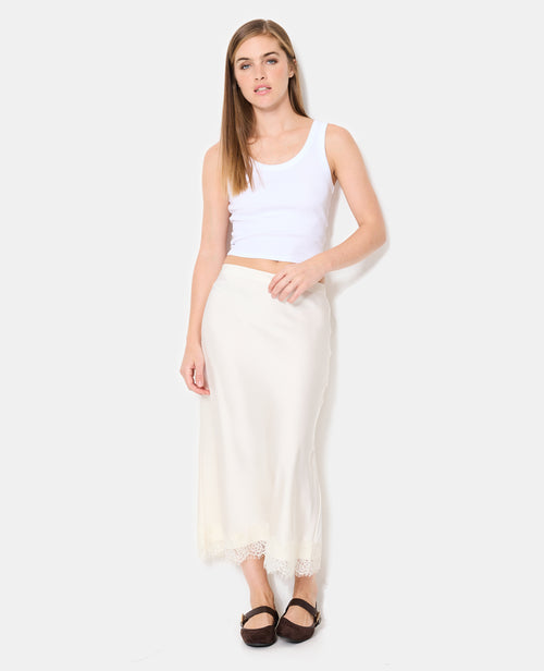 Jupe longue en satin avec galon dentelle - PIMKIE - 3