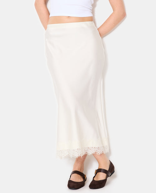 Jupe longue en satin avec galon dentelle - PIMKIE - 5