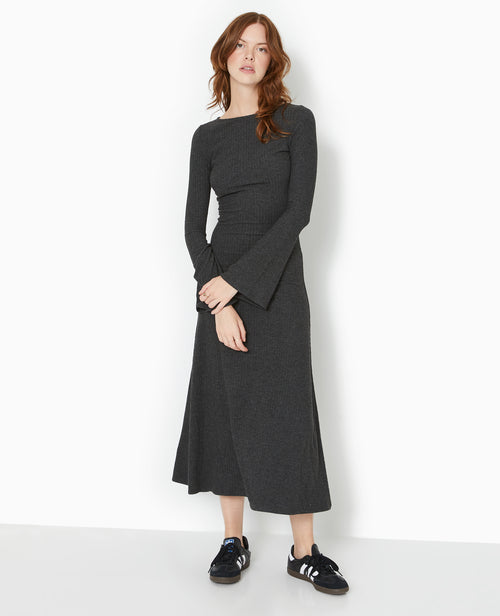 Robe longue évasée en maille côtelée - PIMKIE - 1