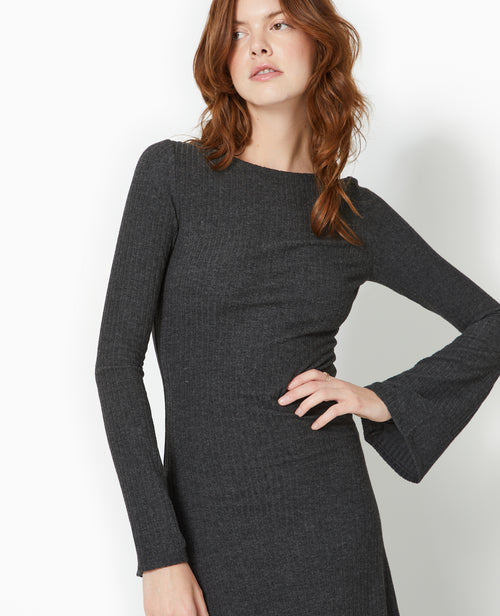 Robe longue évasée en maille côtelée - PIMKIE - 3