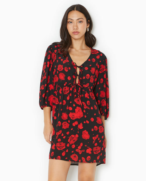 Robe courte avec nœuds motif roses - PIMKIE - 1
