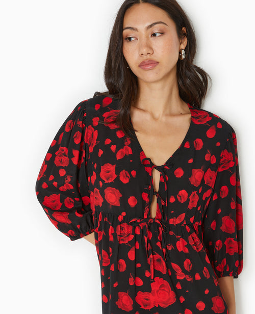 Robe courte avec nœuds motif roses - PIMKIE - 3
