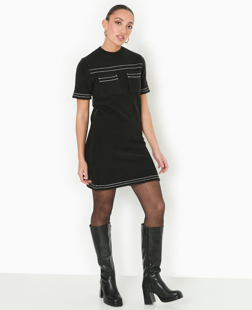 Robe courte en maille avec détails contrastés - PIMKIE - 1