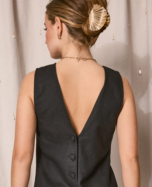 Robe courte lin avec dos dégagé et boutonné - PIMKIE - 3