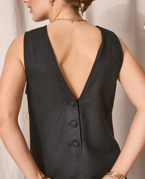 Robe courte lin avec dos dégagé et boutonné - PIMKIE - 6
