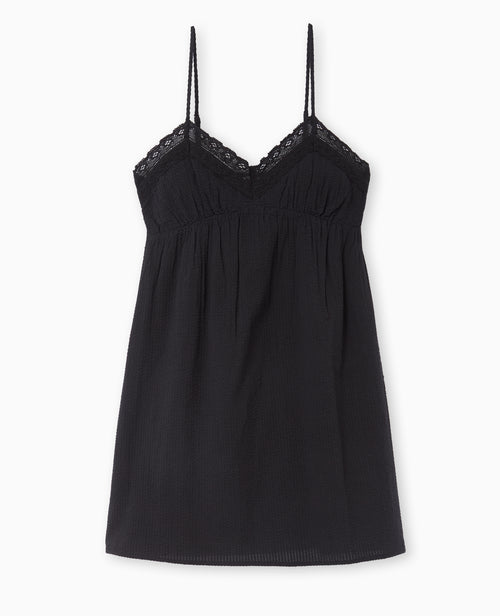 Robe courte en tissu gaufré avec dentelle - PIMKIE - 4