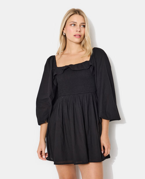 Robe courte en popeline avec manches ballons - PIMKIE - 1