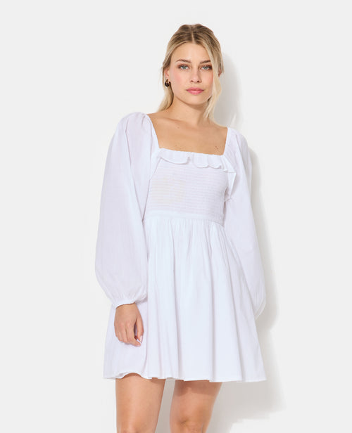 Robe courte en popeline avec manches ballons - PIMKIE - 1