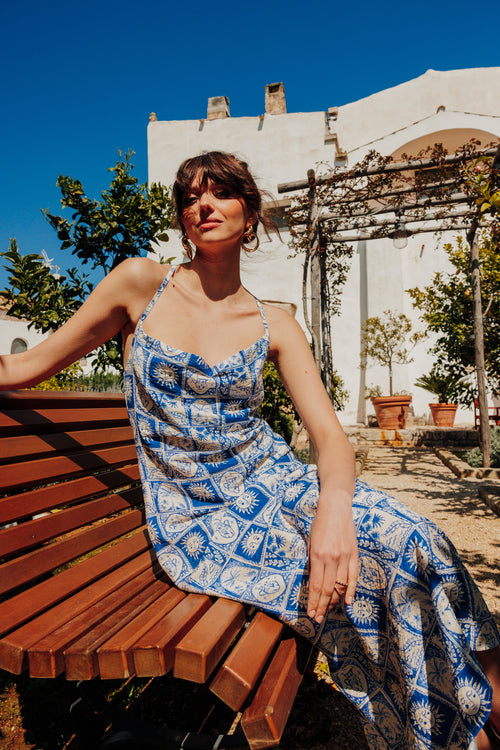 Robe longue à bretelles motif soleils et palmiers - PIMKIE - 1