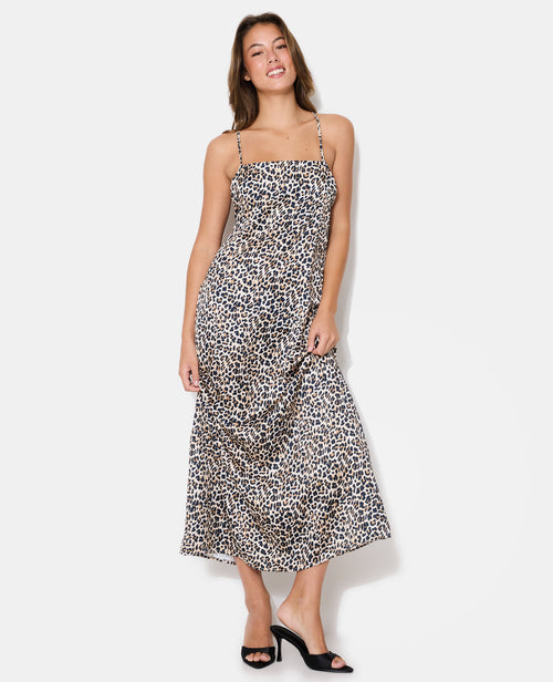 Robe longue satin à bretelles motif léopard - PIMKIE - 1