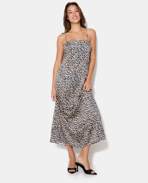 Robe longue satin à bretelles motif léopard - PIMKIE - 5