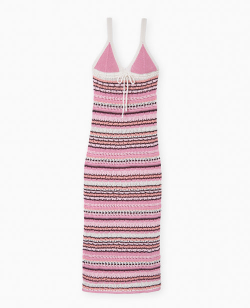 Robe longue à bretelles en maille ajourée effet rayé - PIMKIE - 4