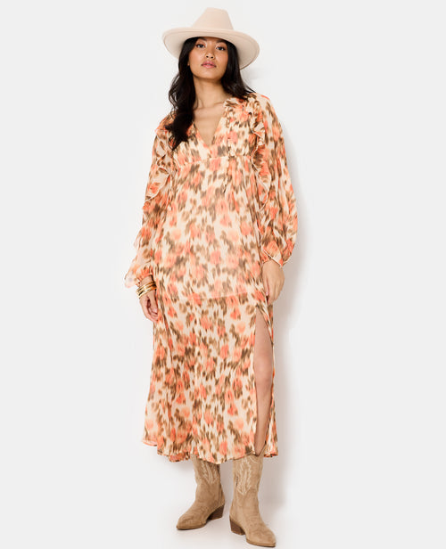 Robe longue en voile avec volants motif fleurs floues - PIMKIE - 1