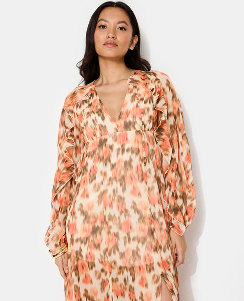 Robe longue en voile avec volants motif fleurs floues - PIMKIE - 3