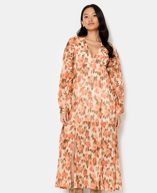 Robe longue en voile avec volants motif fleurs floues - PIMKIE - 1