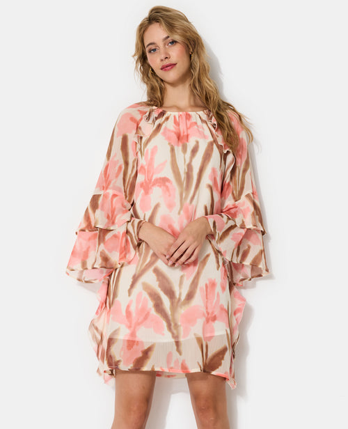 Robe courte en voile avec volants et motifs fleurs - PIMKIE - 1